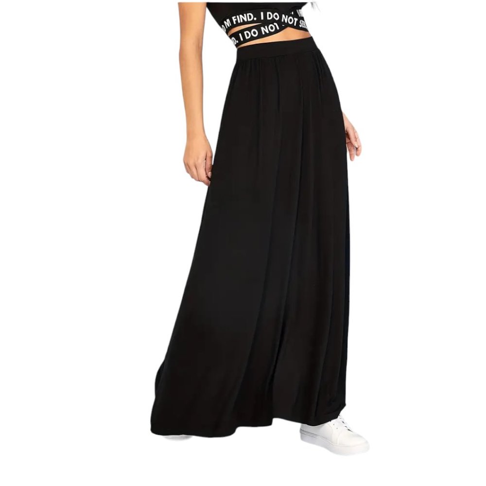 Black High-Waist Maxi Skirt with Pockets - Picture 3 of 8